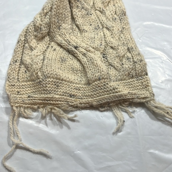 AranCrafts Ireland SCARF BEIGE CABLE KNIT WOOL Speckled Chunky FRINGE 60”long OS - Picture 5 of 9